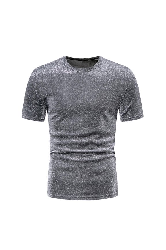 Mens Shirts Short Sleeve t Shirts Summer Crew Neck Silver T-Shirts Size 2XL