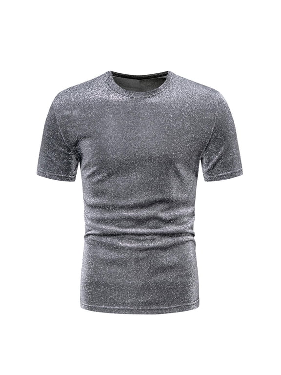 Mens Shirts Short Sleeve t Shirts Summer Crew Neck Silver T-Shirts Size XL