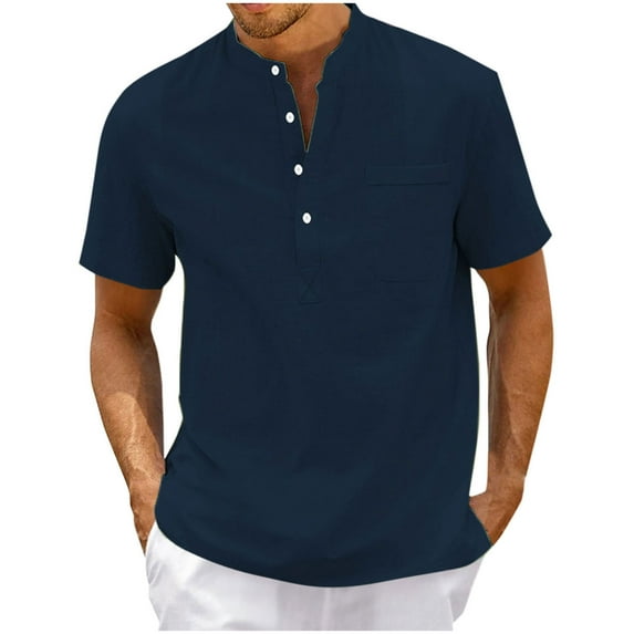 Wavsuf Mens Shirts Short Sleeve t Shirts Summer Crew Neck with Pockets Navy T-Shirts Size XL