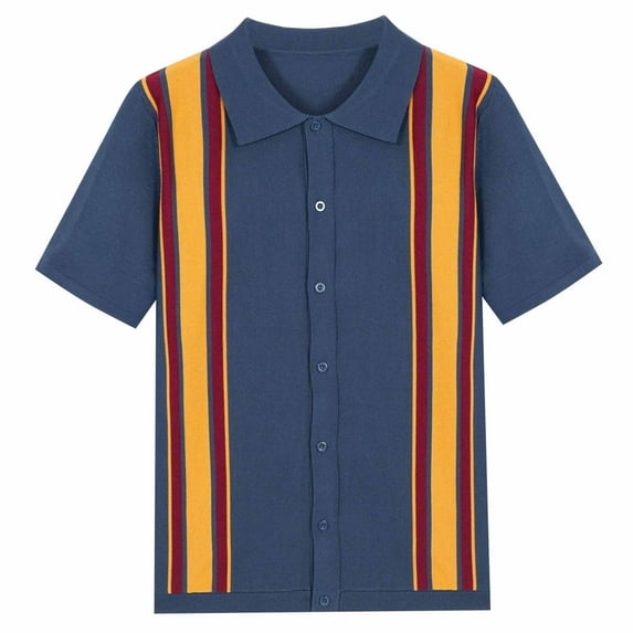 Wavsuf Mens Shirts Short Sleeve t Shirts Summer Turndown Navy Shirts Size 3XL