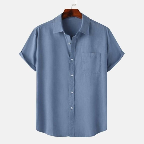 Wavsuf Mens Shirts Short Sleeve t Shirts Turndown Beach Hawaiian Summer Blue Shirts Size XL