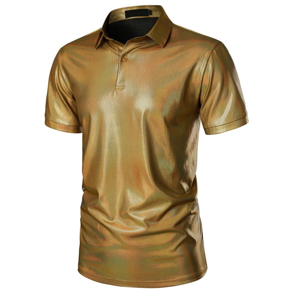 Wavsuf Mens Shirts Short Sleeve t Shirts Turndown Summer Gold Shirts Size 2XL