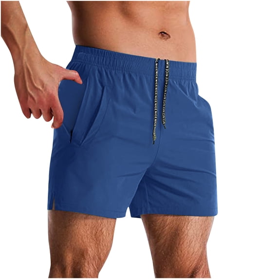 Wavsuf Mens Shorts Surf Beach with Pockets Elastic Waist Summer Zipper Drawstring Casual Dark Blue Swimwear Size XL