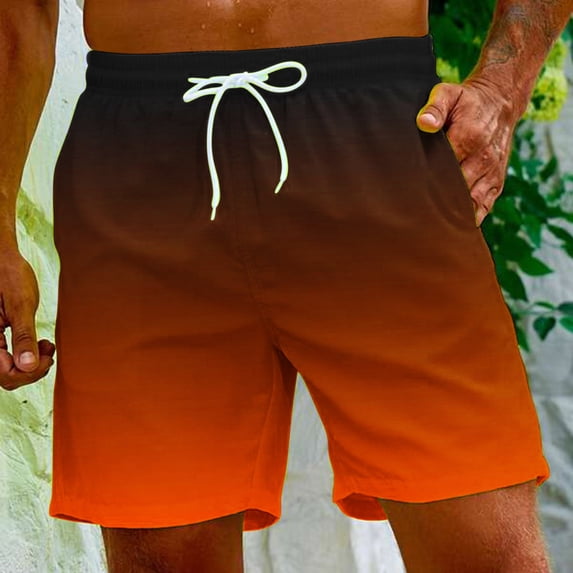 Wavsuf Mens Shorts Surf Beach with Pockets Summer Gradient Drawstring Elastic Waist Orange Swimwear Size S