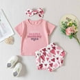 thumbnail image 1 of Cethrio Newborn Girl Outfits Set Comfort Shorts Short Sleeve Hairband Printed Pink Three Piece Sets Size 12-18 Months, 1 of 9