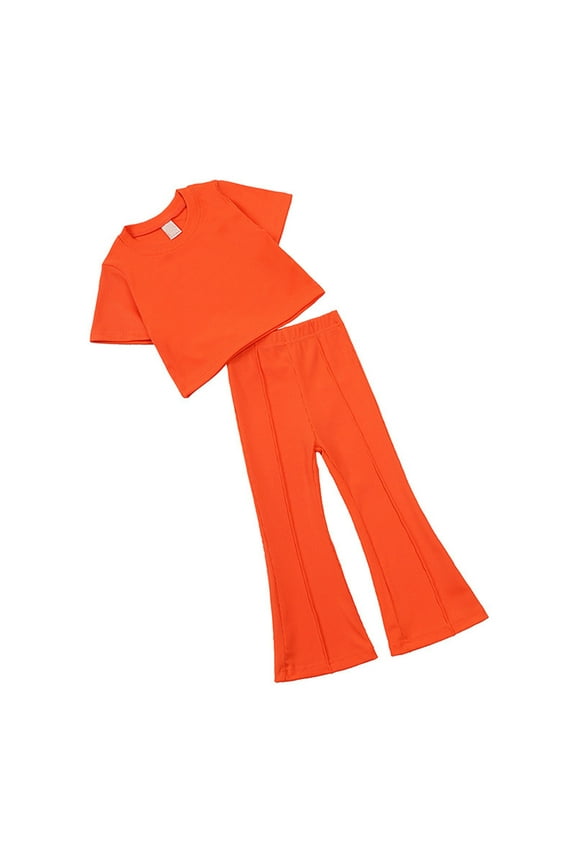 Newborn Outfits Set Comfort Pants Flared Short Sleeve Orange Two Piece Sets Size 7-8 Years