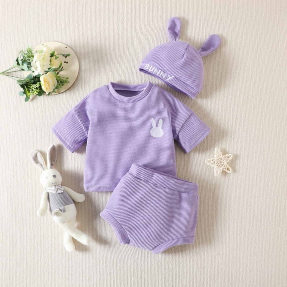 Wavsuf Newborn Outfits Set Short Sleeve Comfort Shorts Purple Clothes Sets Size 6-12 Months