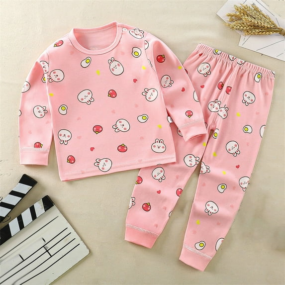 Wavsuf Outfits Set Clothes for Kids Top+Pant Printed Warm Homewear Winter Pink Pajama Set Size 6 Months