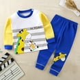 thumbnail image 1 of Wavsuf Outfits Set Clothes for Kids Top+Pant Striped Printed Warm Homewear Winter Blue Pajama Set Size 2 Years, 1 of 3
