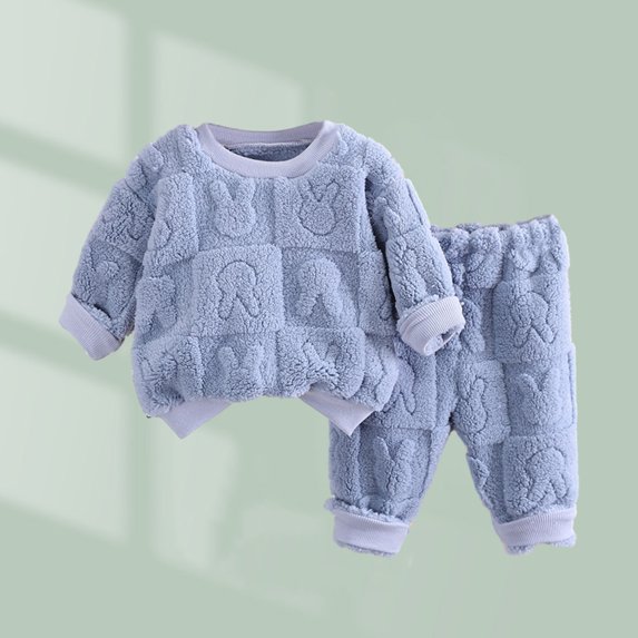 Wavsuf Outfits Set Clothes for Kids Top+Pant Warm Home Blue Pajama Set Size 12M