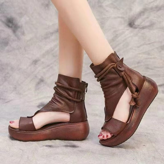 Wavsuf Platform Sandals for Women Casual Summer Brown Sandals Shoes Size 7.5
