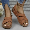 thumbnail image 1 of Wavsuf Platform Sandals for Women Casual Summer Solid Wide Brown Sandals Shoes Size 4.5, 1 of 9