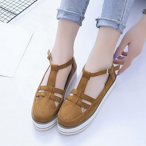 Wavsuf Platform Sandals for Women Closed Toe Casual Summer Solid Hollow Out Brown Sandals Shoes Size 9