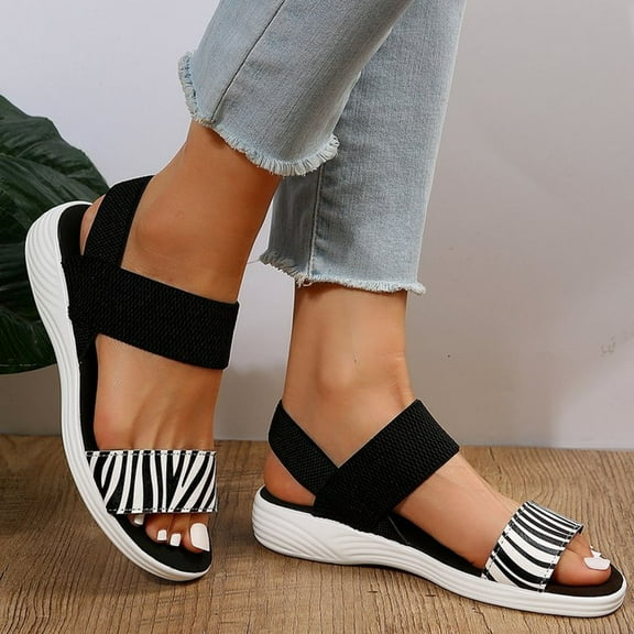 Wavsuf Platform Sandals for Women Striped Beach Casual Summer Black Sandals Shoes Size 8.5