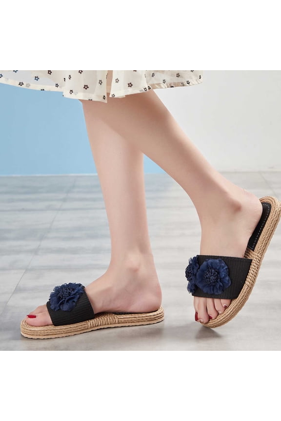 Pool Slides for Women Beach Casual Summer Navy Slides Slippers Size 4.5