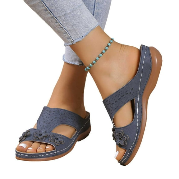 Wavsuf Slides for Women Hollow Out Beach Casual Summer Navy Slides Slippers Size 9