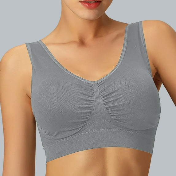 Wavsuf Sports Bras for Women Plus Size Seamless Yoga Comfort Gray Bras Size M