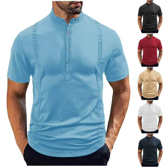 Wavsuf Summer polo Shirt Mens Button polo T-Shirt Button T-Shirt Navy Size 3XL