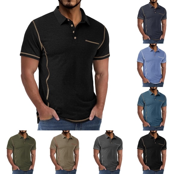 Wavsuf Summer polo Shirt Mens Button polo T-Shirt Button T-Shirt Navy Size S