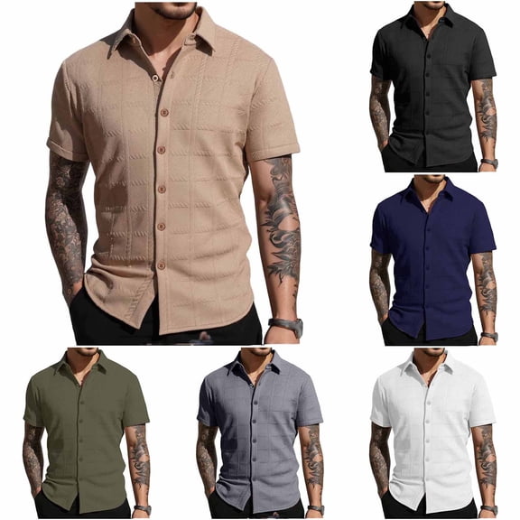 Wavsuf Summer polo Shirt Mens Button polo T-Shirt Fashionable Button Stand-Up Collar T-Shirt Army Green Size M