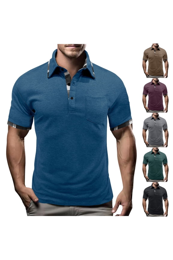 Summer polo Shirt Mens Button polo T-Shirt Fashionable T-Shirt Gray Size 2XL