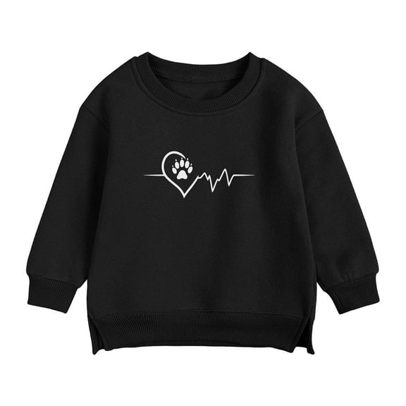Wavsuf Sweatshirts Childrens Girls Winter Printed Pullover Crew Neck Casual Top Hoodless Sweatshirt Black Size 6 Months