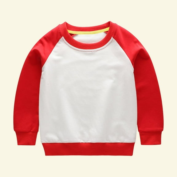 Wavsuf Sweatshirts Childrens Girls Winter Solid Color Pullover Crew Neck Fashionable Motion Casual Top Hoodless Sweatshirt Red Size 3 Years