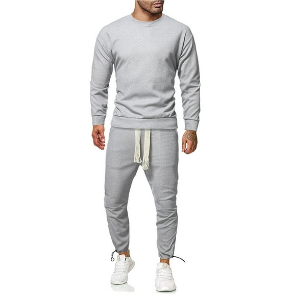 Wavsuf Sweatsuits 2pcs Sets Mens Jogger Set Long Motion Drawstring Sweatshirt and Sweatpants Gray Size XL