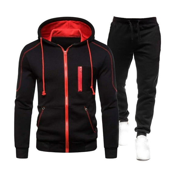 Wavsuf Sweatsuits 2pcs Sets Mens Jogger Set Long Motion Shirt Sweatshirt and Sweatpants Black Size 2XL