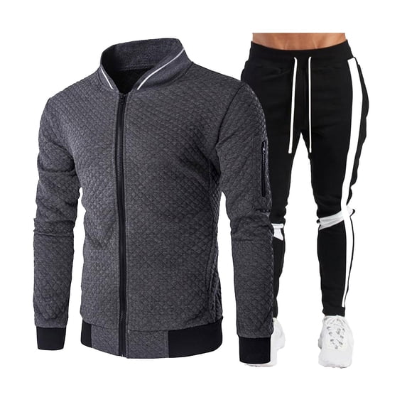 Wavsuf Sweatsuits 2pcs Sets Mens Jogger Set Long Motion Shirt Sweatshirt and Sweatpants Dark Gray Size M
