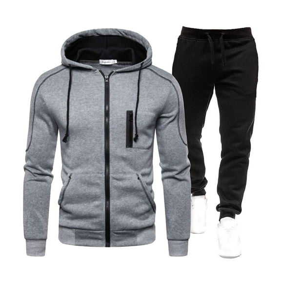 Wavsuf Sweatsuits 2pcs Sets Mens Jogger Set Long Motion Shirt Sweatshirt and Sweatpants Gray Size L
