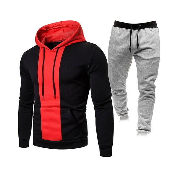 Wavsuf Sweatsuits 2pcs Sets Mens Jogger Set Long Motion Shirt Sweatshirt and Sweatpants Red Size 3XL