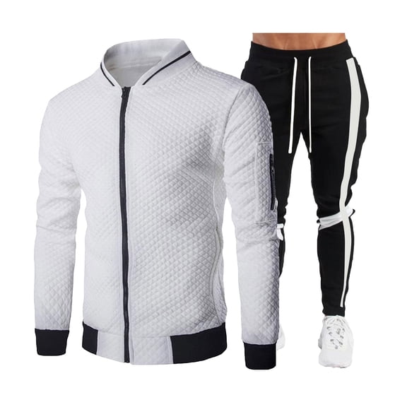 Wavsuf Sweatsuits 2pcs Sets Mens Jogger Set Long Motion Shirt Sweatshirt and Sweatpants White Size M