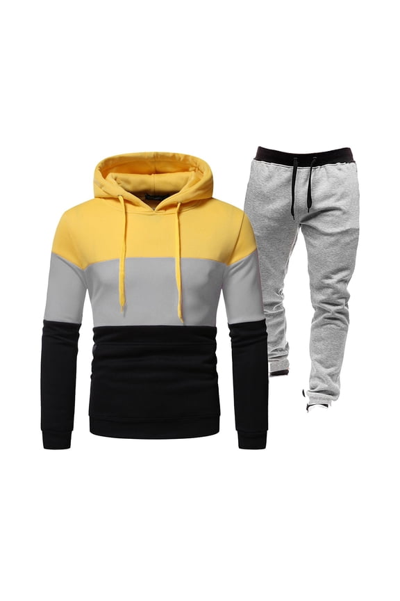 Sweatsuits 2pcs Sets Mens Jogger Set Long Motion Shirt Sweatshirt and Sweatpants Yellow Size XL