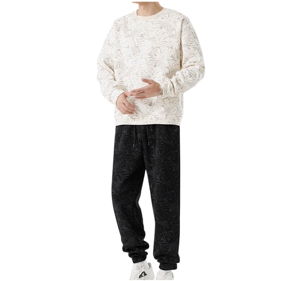 Wavsuf Sweatsuits 2pcs Sets Mens Jogger Set Long Motion Sweatshirt and Sweatpants Beige Size 4XL