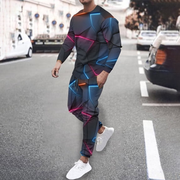 Wavsuf Sweatsuits 2pcs Sets Mens Jogger Set Long New Motion Shirt Sweatshirt and Sweatpants Blue Size 4XL