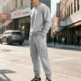 thumbnail image 1 of Wavsuf Sweatsuits 2pcs Sets Mens Jogger Set Long Plush Loose Drawstring Shirt Sweatshirt and Sweatpants Gray Size S, 1 of 7