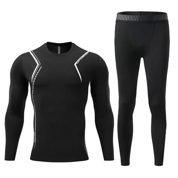 Wavsuf Sweatsuits 2pcs Sets Mens Jogger Set Long Plush Motion Bodybuilding Tight Shirt Sweatshirt and Sweatpants Black Size 2XL