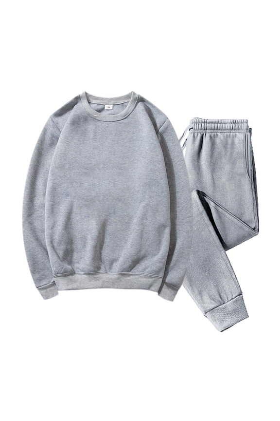 Sweatsuits 2pcs Sets Mens Jogger Set Long Plush Motion Loose Sweatshirt and Sweatpants Gray Size M