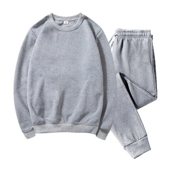 Wavsuf Sweatsuits 2pcs Sets Mens Jogger Set Long Plush Motion Loose Sweatshirt and Sweatpants Gray Size M