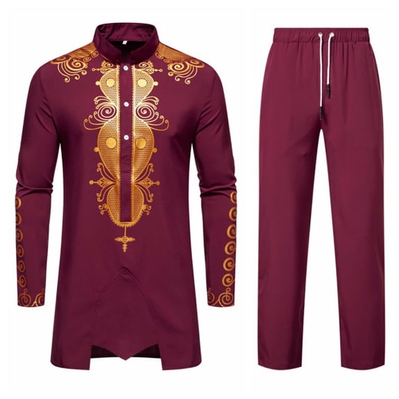 Wavsuf Sweatsuits 2pcs Sets Mens Jogger Set Long Slim Shirt Sweatshirt and Sweatpants Wine Size M