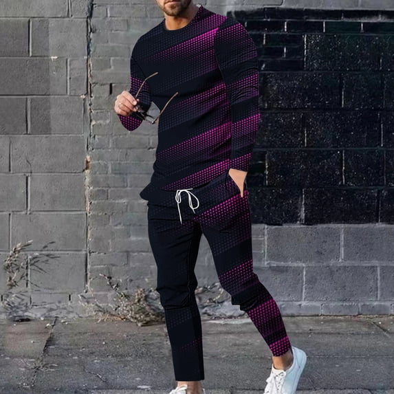 Wavsuf Sweatsuits 2pcs Sets Mens Jogger Set Long Tight Shirt Sweatshirt and Sweatpants Pink Size 3XL