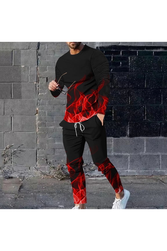 Sweatsuits 2pcs Sets Mens Jogger Set Long Tight Shirt Sweatshirt and Sweatpants Red Size 3XL