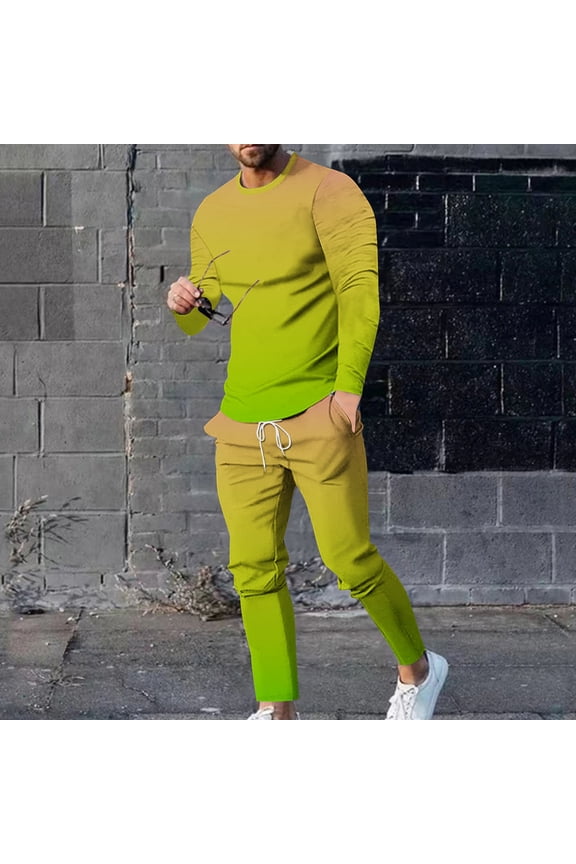 Sweatsuits 2pcs Sets Mens Jogger Set Long Tight Shirt Sweatshirt and Sweatpants Yellow Size XL