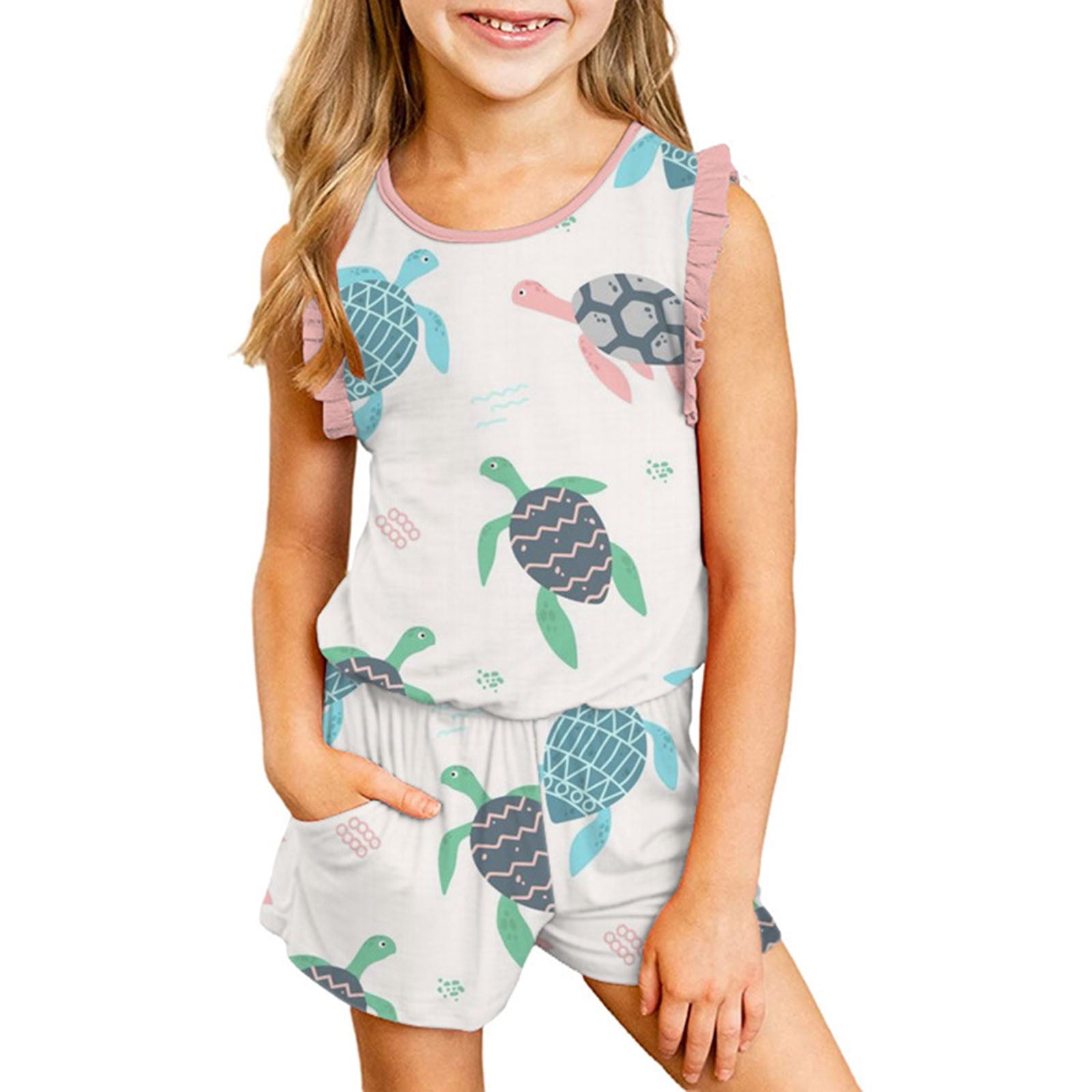 Wavsuf Toddler Girl Clothes Sets Shorts Comfort Sleeveless Printed
