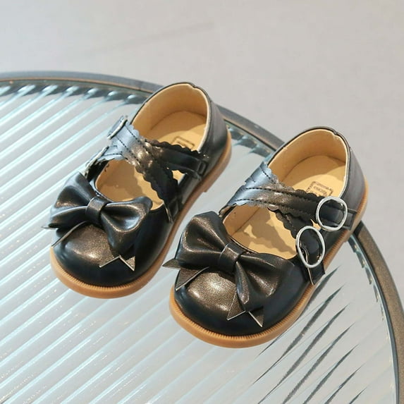 Cethrio Toddler Girl Shoes Low-Cut Bow Soft Bottom Winter Casual Black Princess Shoes Size 2 Years
