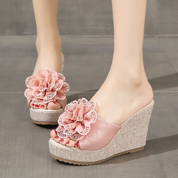Wavsuf Wedge Sandals for Women Casual Summer Bow Pink Slippers Size 8.5