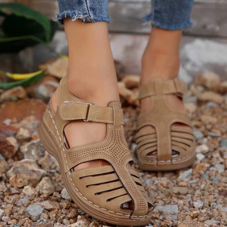 Wavsuf Wedge Sandals for Women Casual Summer Closed Toe Solid Anti