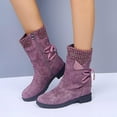 thumbnail image 1 of Wavsuf Western Boots for Women Wide Calf Mid Calf Winter Tie Hip Low Heel Purple Shoes Size 40, 1 of 9