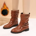 thumbnail image 1 of Wavsuf Winter Boots for Women Wide Mid Calf Low Heel Brown Shoes Size 43, 1 of 9
